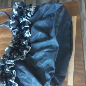 Black Ruffled Tote Bag with Monochrome Trim